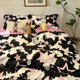 Pink Black Floral Bedding Set - Duvet Cover, Pillowcase, Sheet Set - Himpall